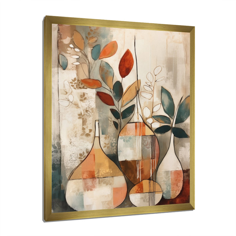 Ruhani vert et beige canalisant les vibrations bohémiennes sur toile, H 32 po x l 16 po, Cadre doré
