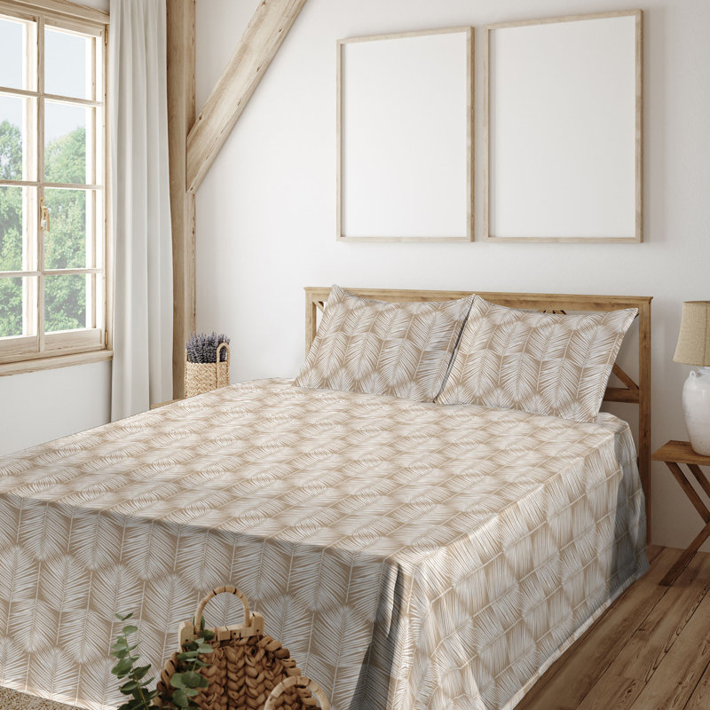 Microfiber Sheet Set, King Sheet Set with 2 Pillowcases, Light Pale Brown/White Floral