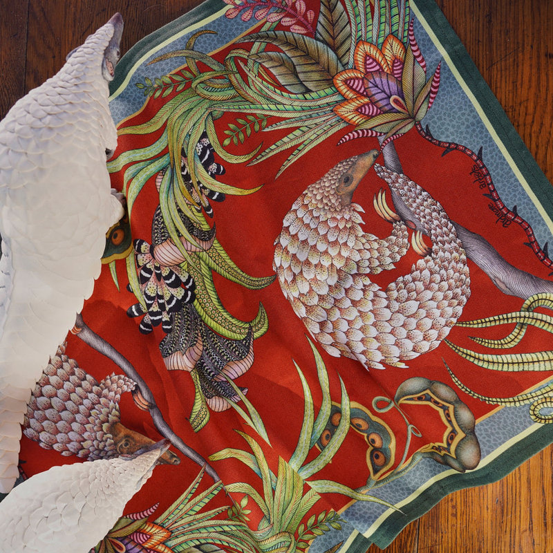 Tea Towel - Pangolin Pair, Royal Red