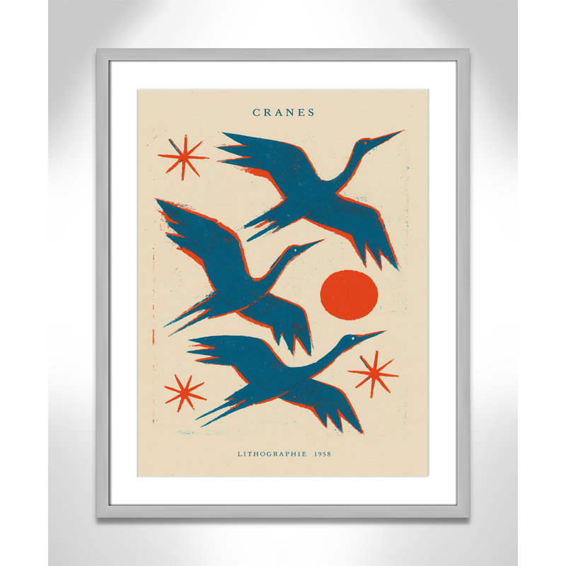 «Cranes» par Treechild, L 23,5 po x H 29,5 po, Matted Print, Matte Silver