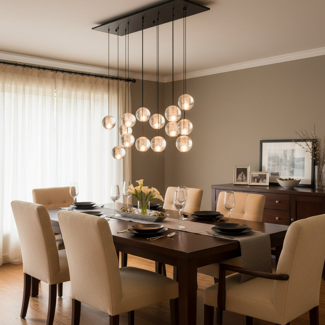 Rowhn 14 - Light Dimmable Square / Rectangle Chandelier Kitchen Island Pendant Black Mercer41