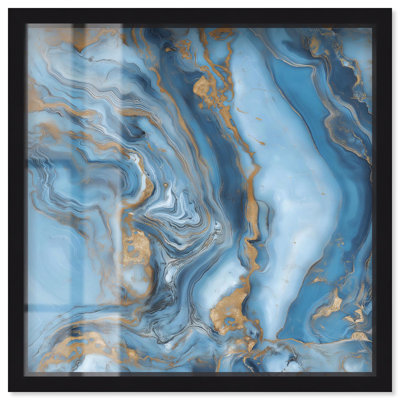 «River Gold Shadowbox Print», art abstrait bleu par Art Remedy