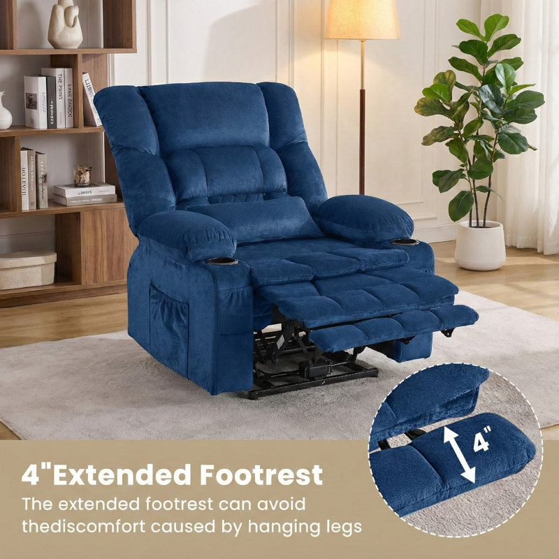 Fauteuil inclinable surdimensionné super doux avec chaleur et massage, Bleu