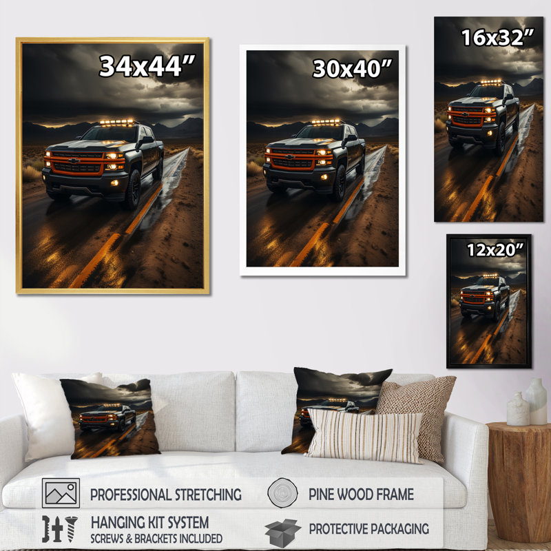 Camionnette Ledian par la tempête - impression, H 44 po x l 34 po x P 1,5 po, Toile tendue