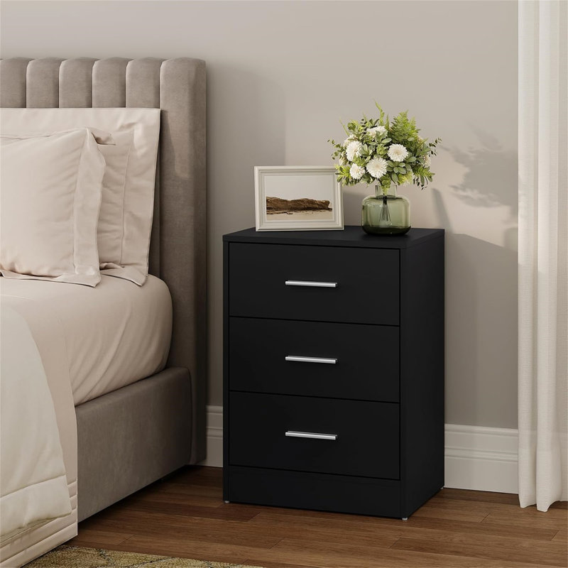 39cm W Manufactured Wood Bedside Table, Black