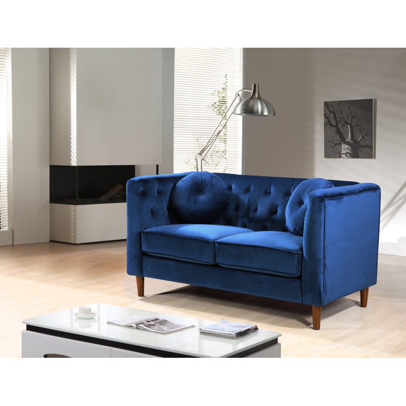 Edwina 59" Velvet Square Arm Loveseat, Blue Velvet