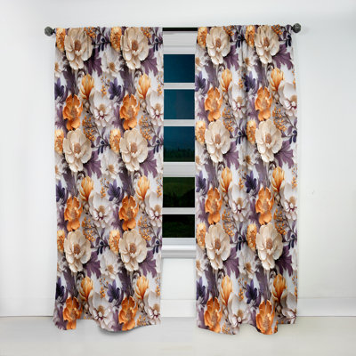 Composition de fleurs de chalet beige et mauve - rideau en velours floral - obscurcissant - 1 panneau