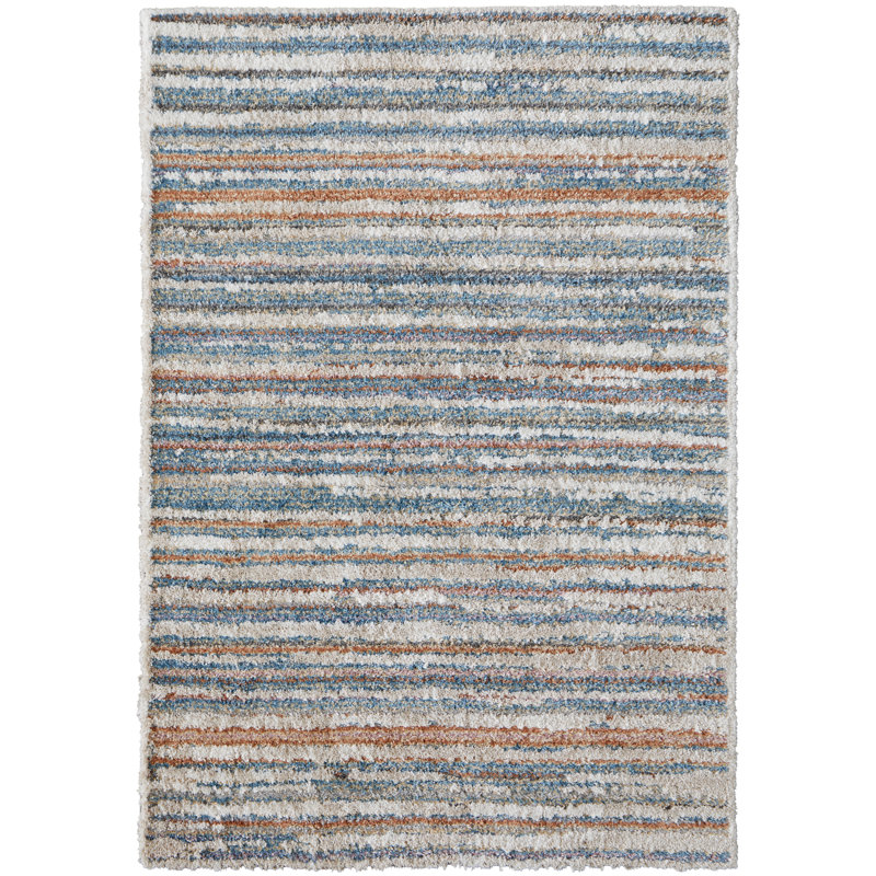 Caide Casual Stripes Polyester Area Rug, Rectangle 7'11" x 10'