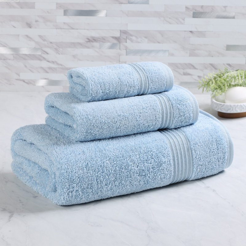 Oleg Heritage Egyptian Cotton Soft Absorbent Luxury 3 Piece Bathroom Towel Set, Light Blue