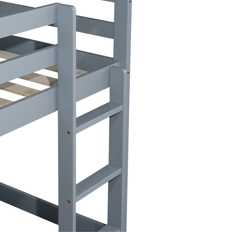 Lit mezzanine simple au-dessus en bois gris avec revêtement en caoutchouc gris