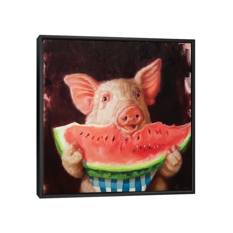 « porc out » sur toile, H 18 po x l 18 po x P 1,5 po, Toile avec cadre noir