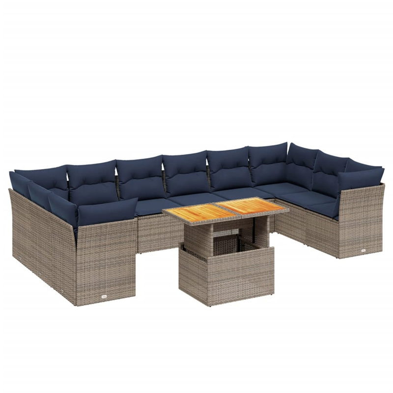  Ensemble de canapé de patio 11 pièces avec coussins en rotin de polyester gris