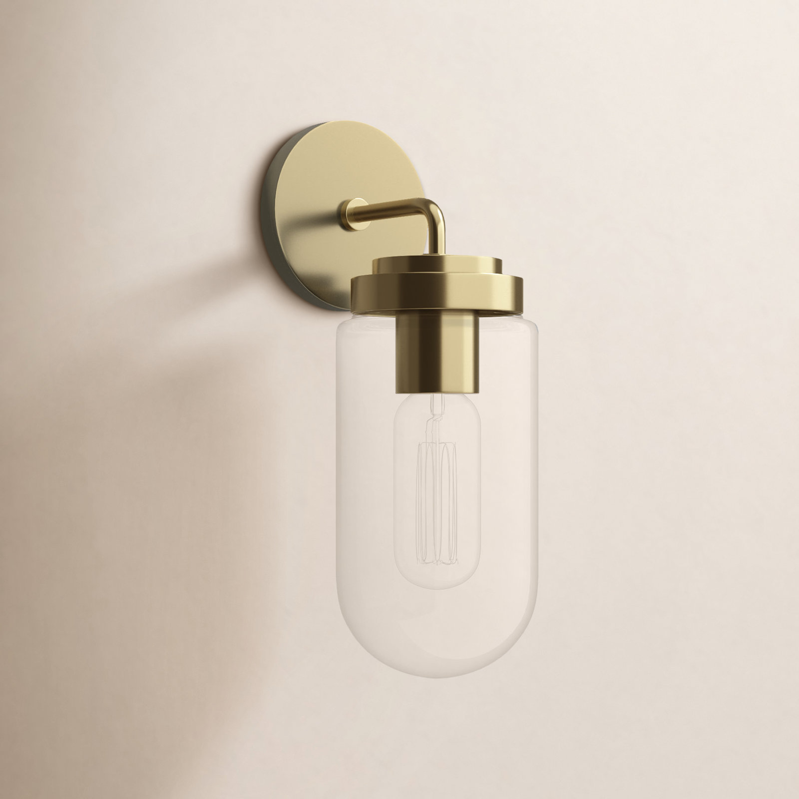 Ansley Single Light Glass Dimmable Armed Sconce, Aged Brass
