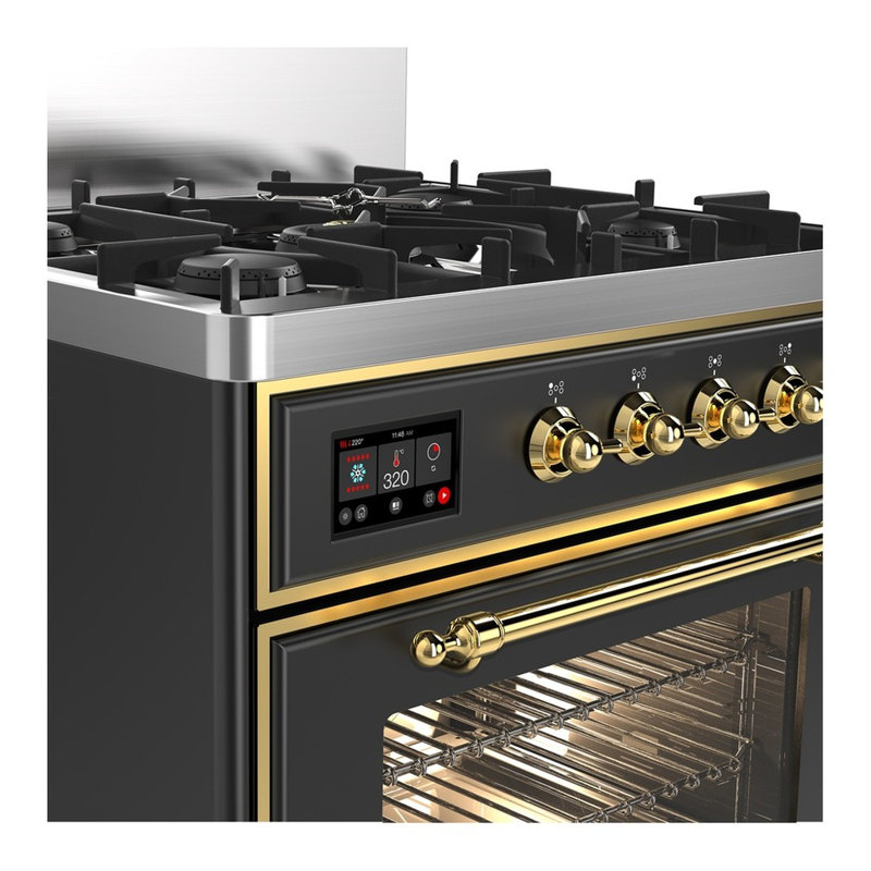 Majestic III Series 30 Inch Dual Fuel Range with 5 Sealed Burners in Emerald Green (Natural Gas, Burnished Trim), Brass