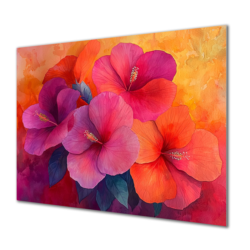 Hibiscus Vivid Hues, harmonie liquide I - Hibiscus, impression murale sur métal, H 12 po x l 20 po