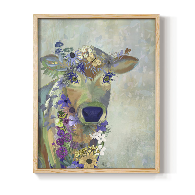 Fantastic Florals Cow, reproduction encadrée - bois massif, H 11 po x l 9 po