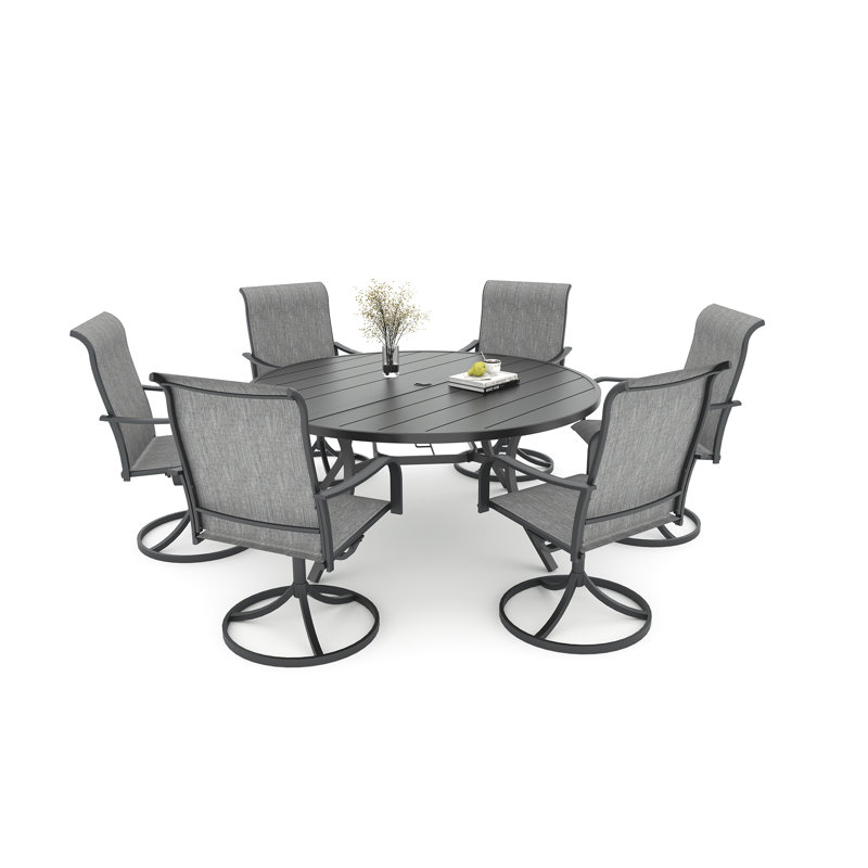 6 - Person 54" Round Patio Dining Sets With Swivel Chairs, Black/Gray