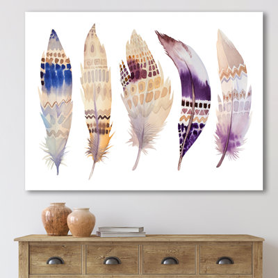 " Ethnic Purple Boho Feathers " Painting Print