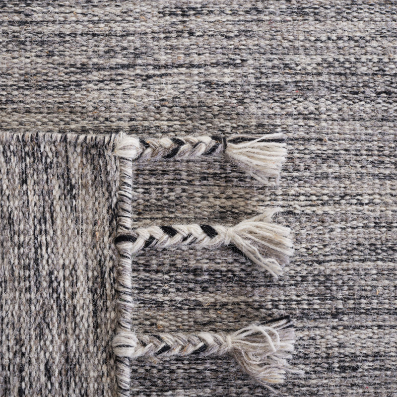 Tapis en laine tissé à la main gris foncé / beige Alecsander, Rectangle 8 pi x 10 pi