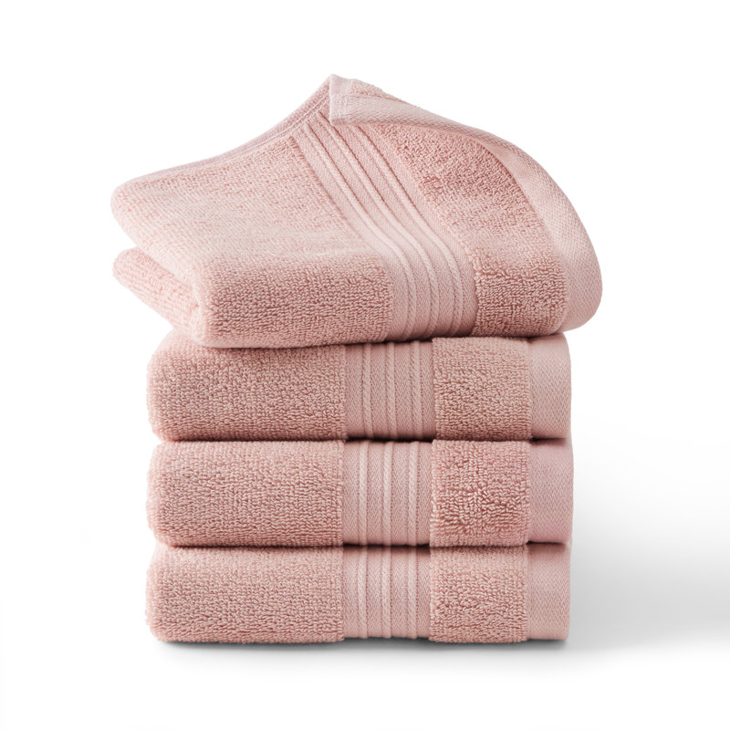 TOWN & COUNTRY EVERYDAY 4-Piece Solid Dobby Border Washcloth Set, 13x13-Inch, 100% Cotton, Blush