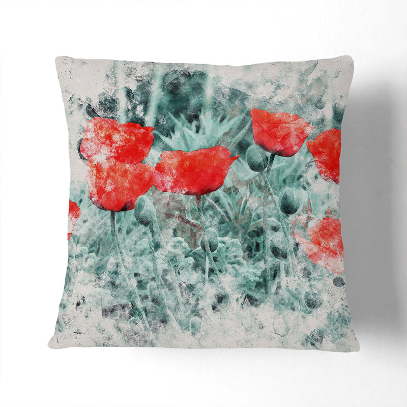 Field of Poppies Vol.4 Watercolour Scatter Cushion, Stone, 40cm H x 40cm W x 15cm D