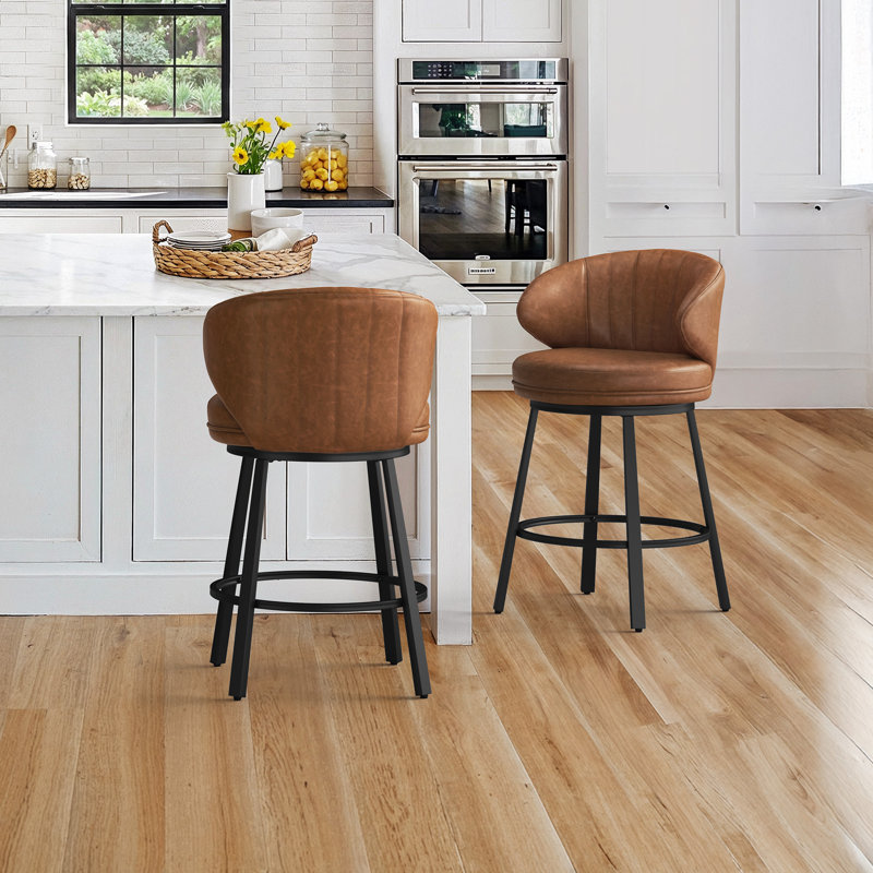 Matisse 26'' Swivel Bar Stools with Metal Legs and Footrest, Brown, 2