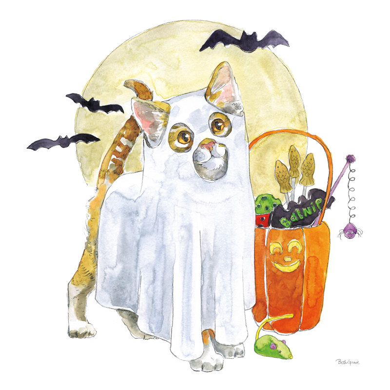 Animaux d'Halloween V, H 12 po x l 12 po, Non, Toile tendue