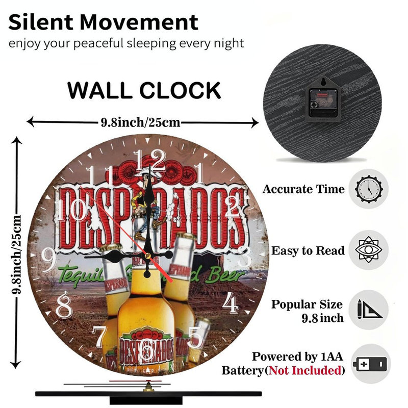 Horloge murale en bois 10 po, mouvement silencieux, à piles (piles AA non incluses), décor artistique, parfait pour les décorations