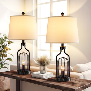 26" Metal USB Bedside Table Lamp with Night Light