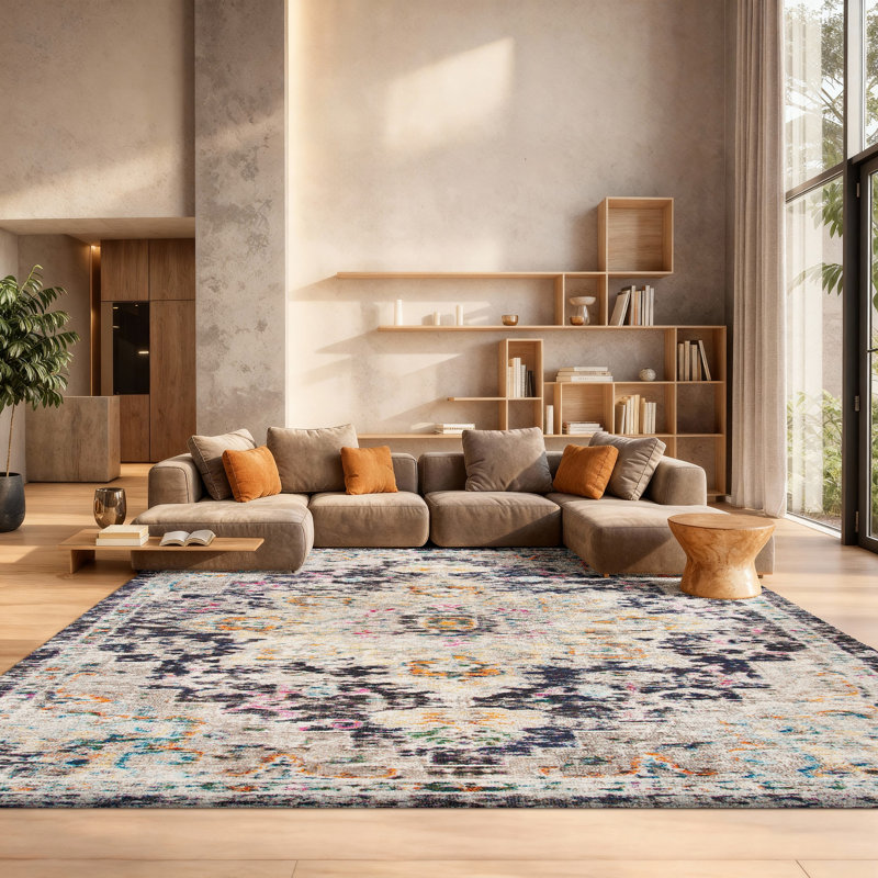 Felty Oriental Black/Gold Area Rug, Rectangle 8' x 10'