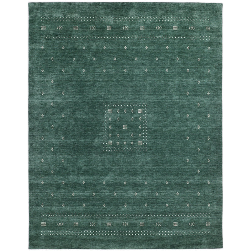 Simi Hand Knotted Cotton/Wool Southwestern Area Rug, Rectangle 5' x 8', Green