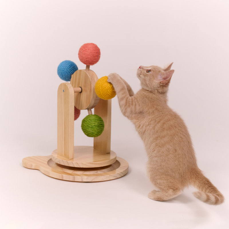 Medium Pinewood Ferris Wheel Cat Toy with Sisal Balls