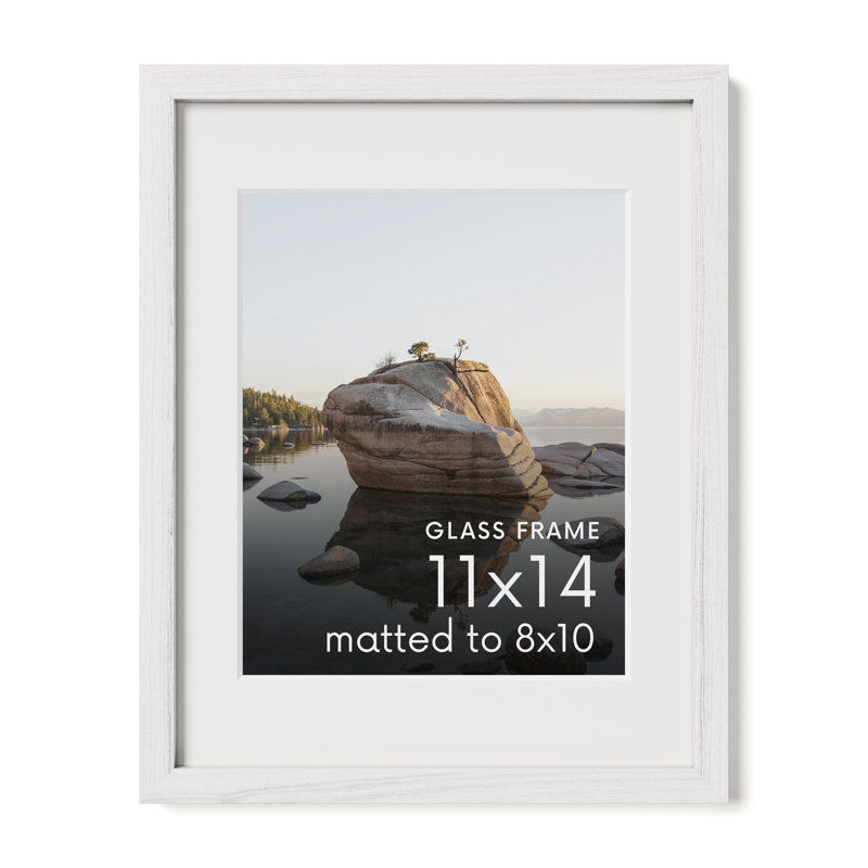 Cadre photo en bois massif avec verre, Blanc, L 11 po x H 14 po