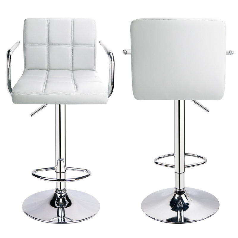 Square Back With Armrest Adjustable 32.5" Bar Stool, White