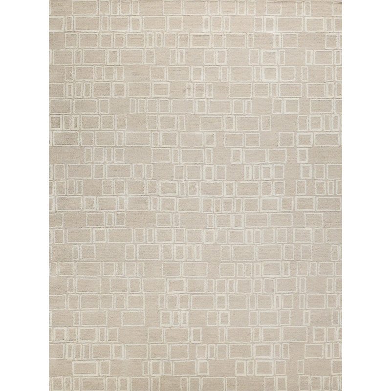 Soho Hand Tufted Wool Abstract Area Rug, Rectangle 12' x 15', Beige/Ivory