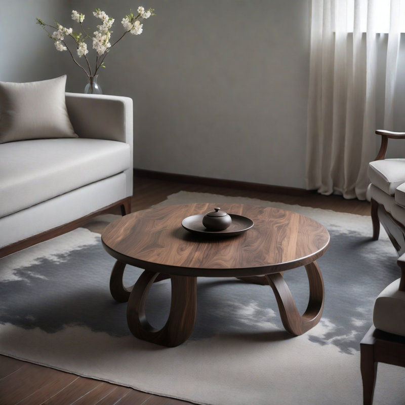 Modern Chinese Walnut Coffee Table, 17.7" H x 35.4" L x 35.4" W