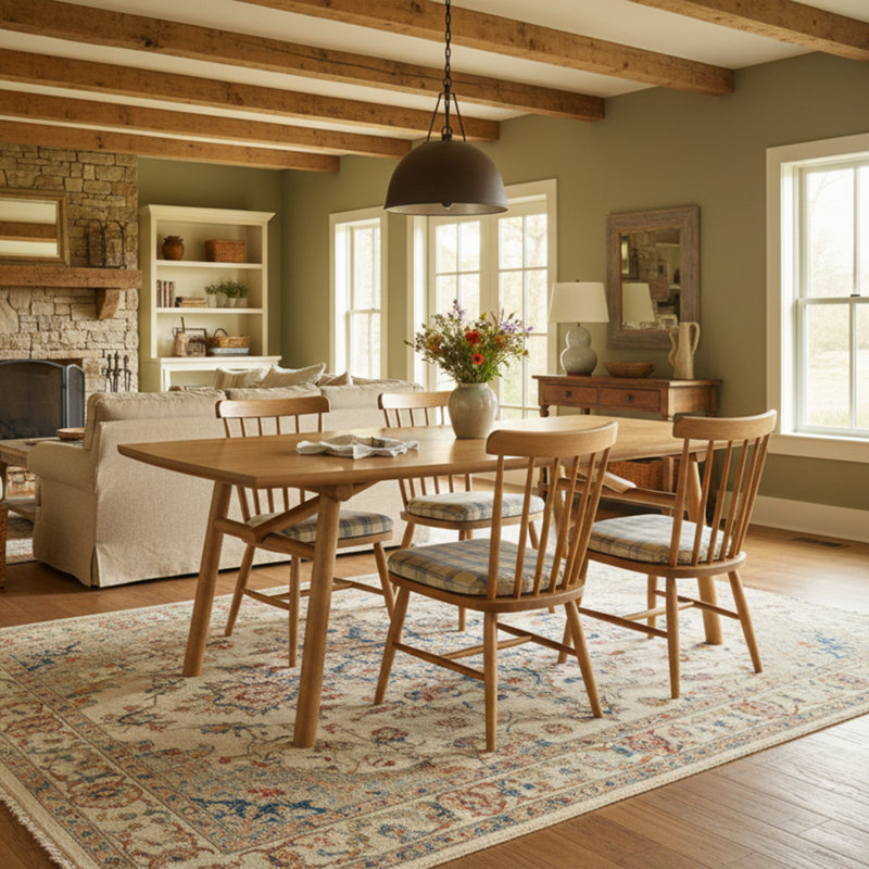 71" Modern Farmhouse Dining Table with Curved Edge and Solid Wood Top For Kitchen Dining Room, Natural