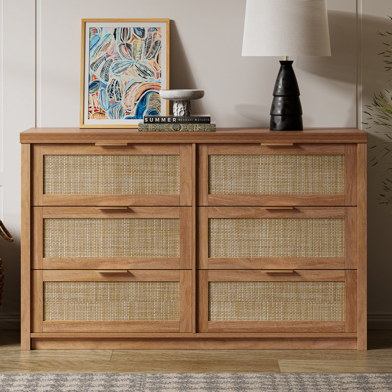 Arianna 52.7" W 6-Drawer Dresser, Natural Oak