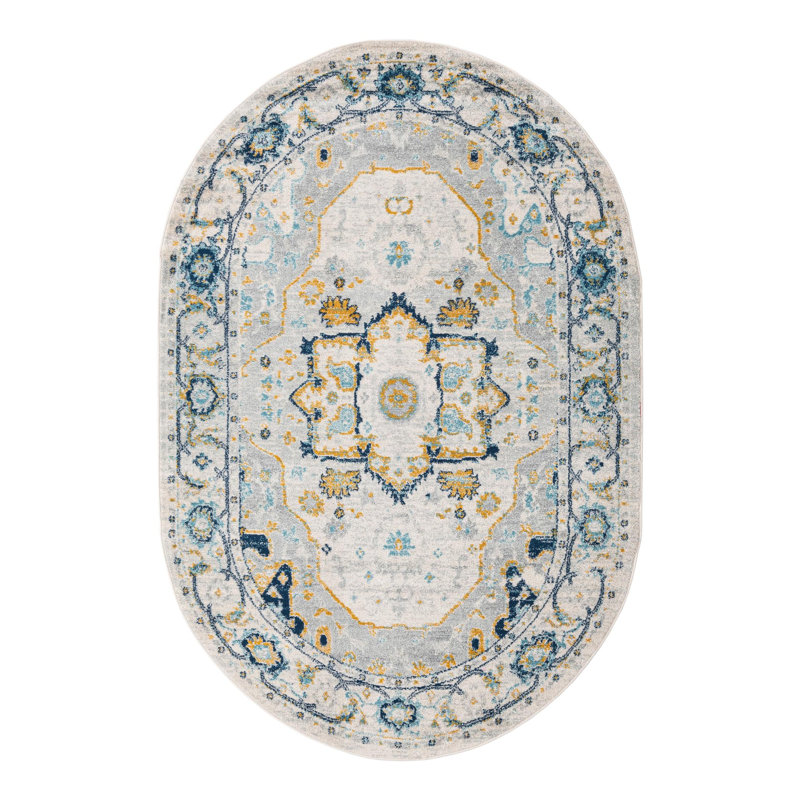 Hagedorn Oriental Area Rug, Oval 5'3" x 8', Gray