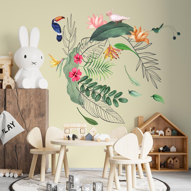 Adhésif décoratif contemporain feuilles tropicales et fleurs
