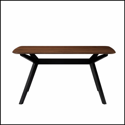 Sturdy Rubberwood Dining Table with Elegant Walnut and Black Finish, Perfect for Family Gatherings and Dinner Parties.