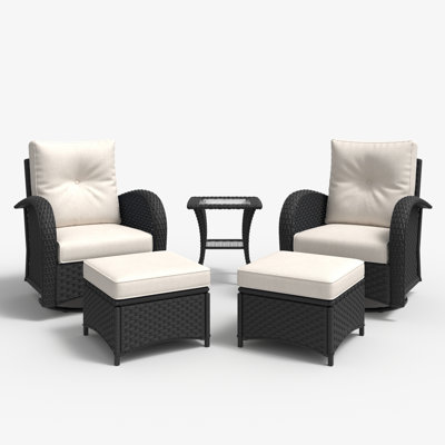 Layinsun 5 Pieces Outdoor Patio Furniture Set, Rattan Wicker Swivel Chair With Ottoman