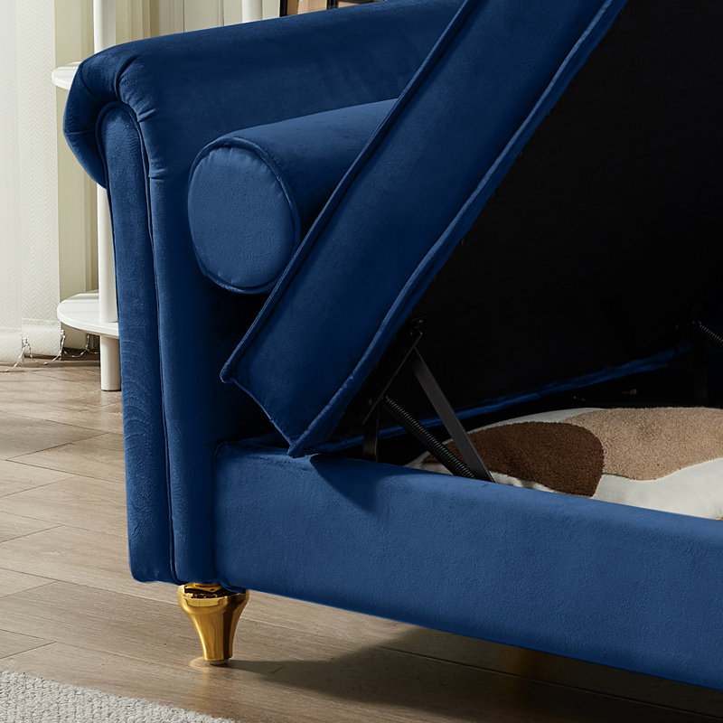 Chaise longue rembourrée Gaurik, Velours bleu marine
