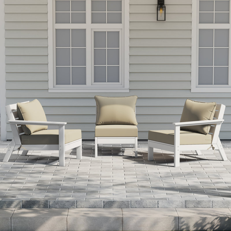 Ensemble de conversation à assise profonde 3 pièces avec coussins, Beige, White