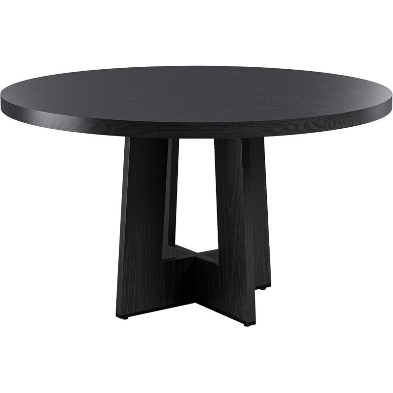47" Round Pedestal Dining Table for 4-6, Space Saving Kitchen & Apartment Furniture, Black