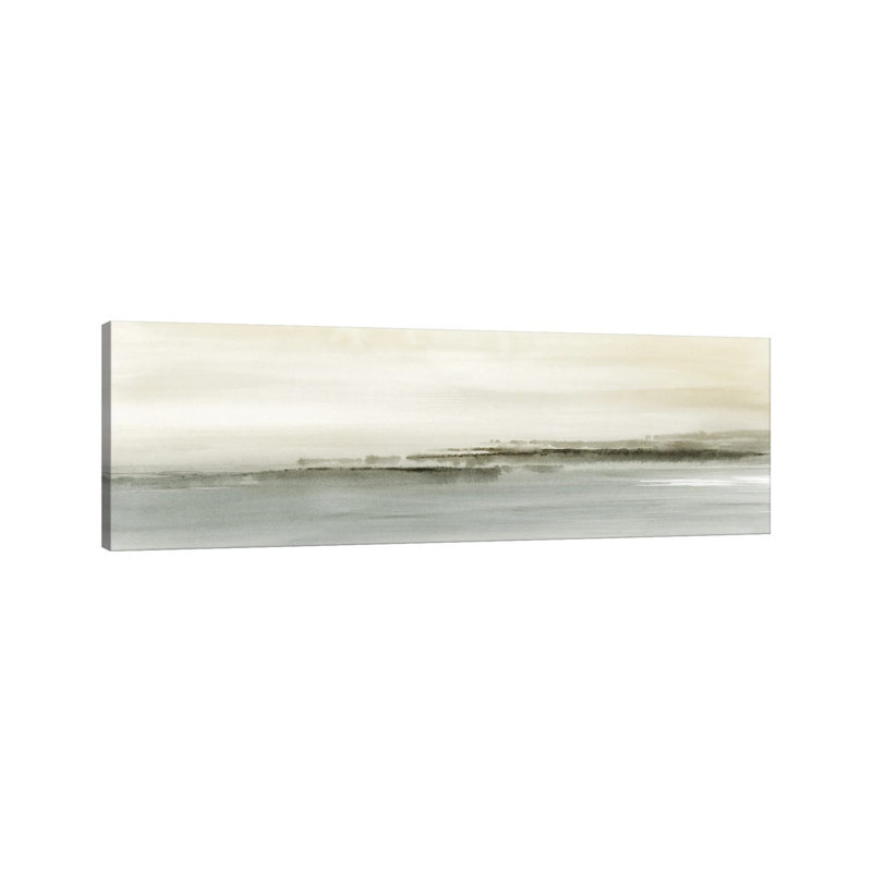 «Abstract Field Landscape Panoramic In Neutral Green», reproduction d'art encadrée, H 16 po x l 48 po, Toile tendue