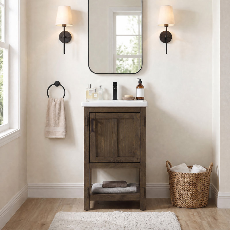 Meuble-lavabo simple autoportant de 20 po avec plateau en céramique Alvah, Cocoa Brown