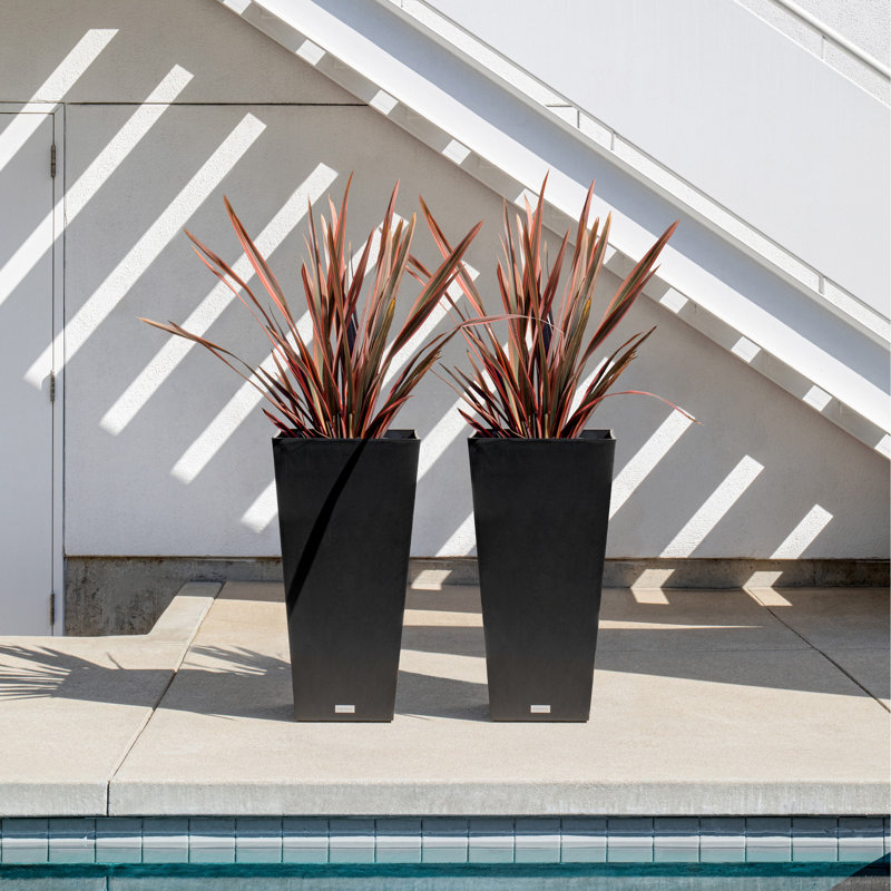 Black Tall Square Plastic Planter Set for Indoor/Outdoor Use