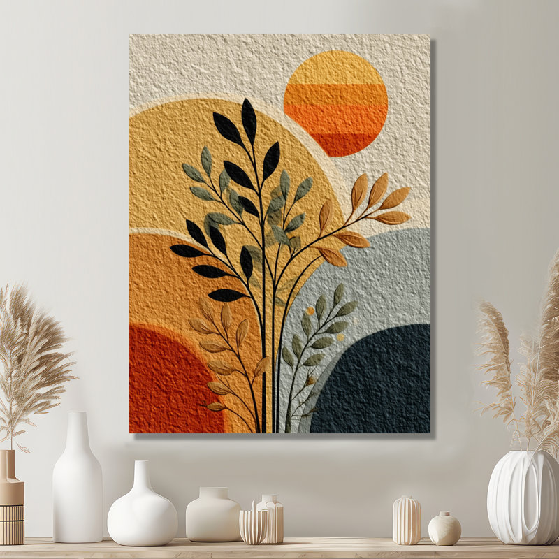 Orange et noir Boho Desert Retreat - Botanicals Wall Art Decor, impression sur toile botanique orange, H 20 po x l 12 po