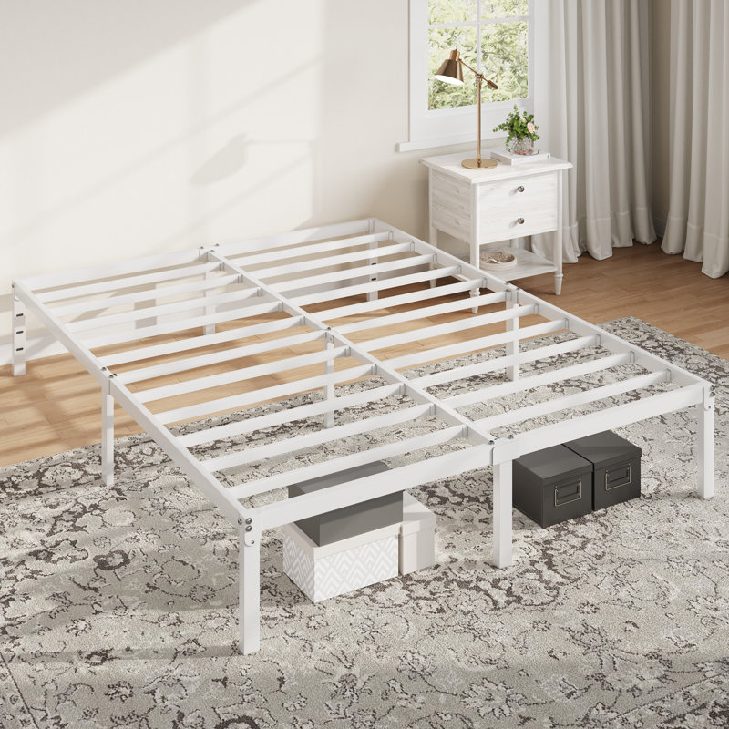 Structure de lit plateforme en métal 12 pouces avec espace de rangement, Blanc, Grand lit, 12"